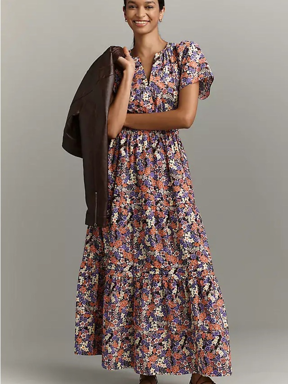 Anthropologie The Somerset Maxi Dress Summer Floral Cotton Tiered Size Medium